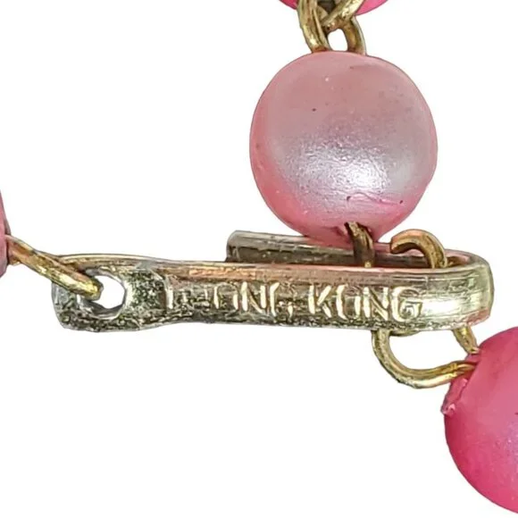 Vtg 3-Strand Faux Pearl Bead Necklace Gold Tone Filigree Pink Adjustable 14"+2.5 - Picture 9 of 11